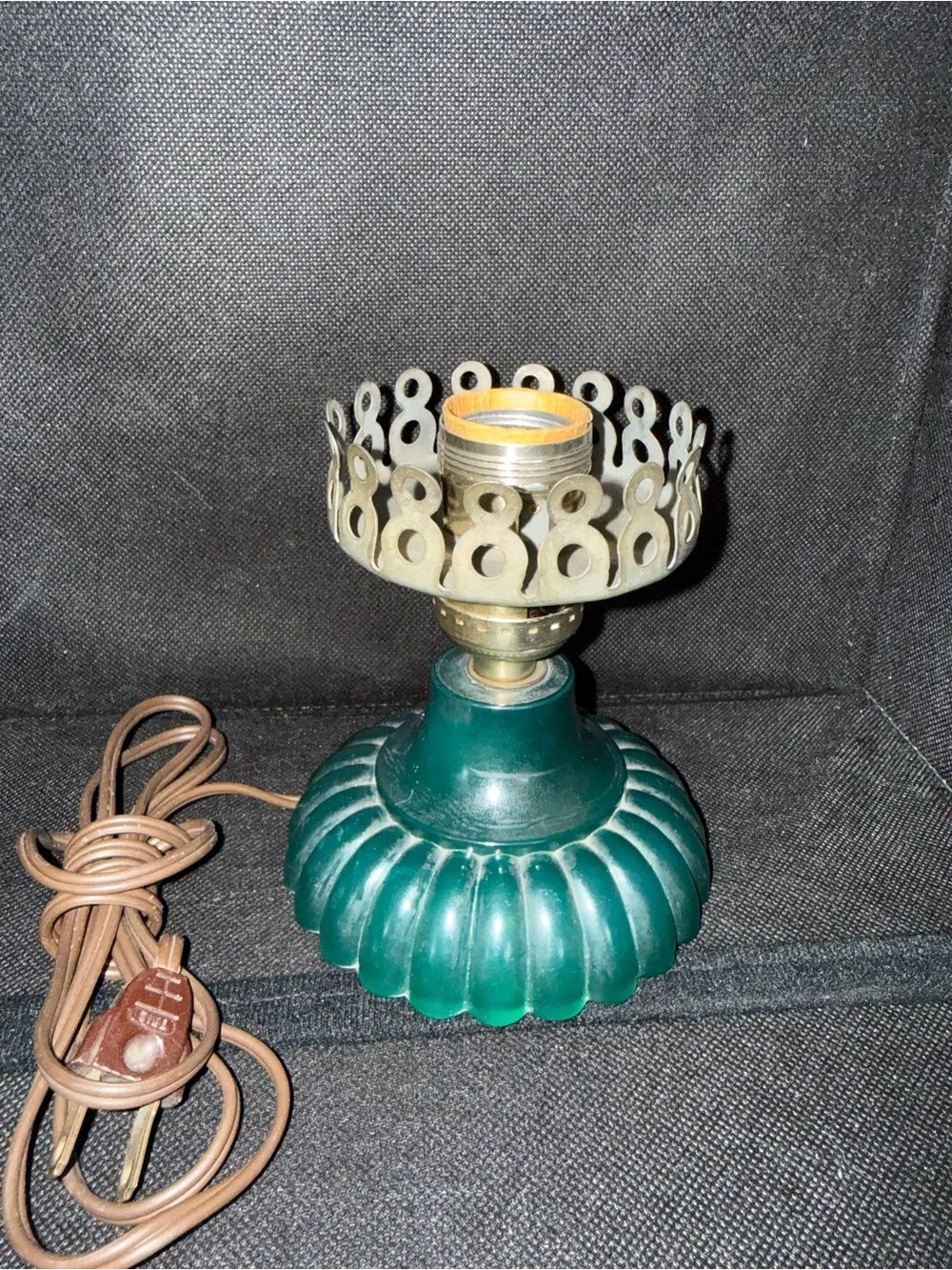 Vintage Green Glass Ribbed Hurricane Table Lamp Base needs lightbulb/shade  OSH
